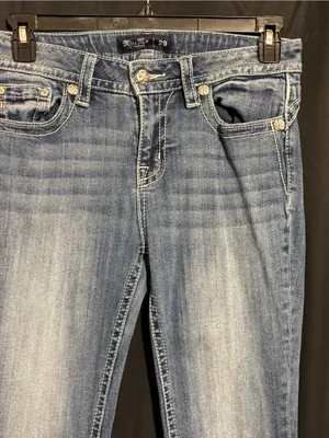 Miss Me Blue Denim Bootcut Jeans size 29 with Embroidered Cross & Wing Pockets thumbnail 5