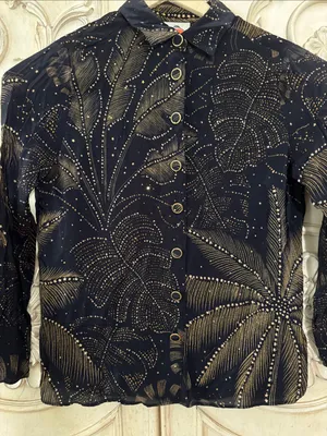 FARM Rio palm-print Crystal Embedded button-up Long Sleeve shirt Size Small thumbnail 5