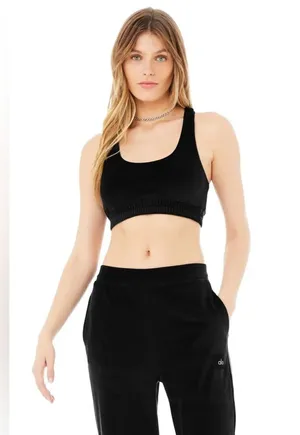 Alo Velour Glimmer Scoop Neck Bra thumbnail 1