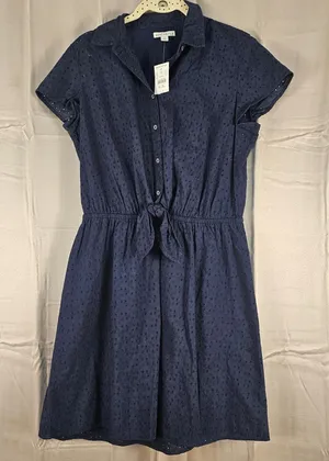 NWT J Crew‎ Mercantile Navy Short Sleeve Eyelet Collared Tie Front Dress Small thumbnail 1
