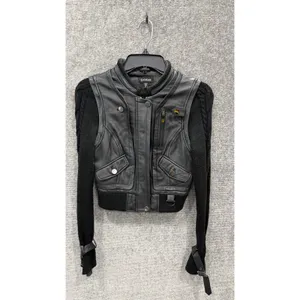 Vintage Bebe Women Jacket XS Black Leather Moto Fabric Sleeves Y2K thumbnail 2