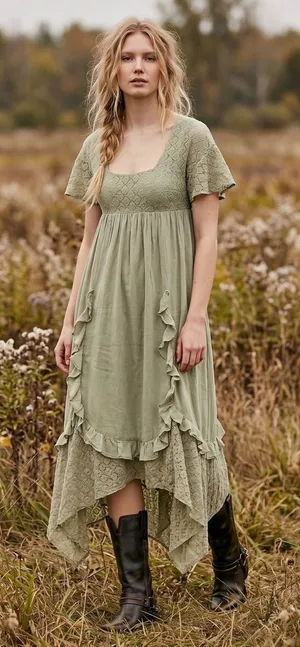 Free People Ethereal Bohemian Bring The Romance Midi Maxi Dress Stone Moss XS thumbnail 1