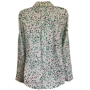 EXPRESS Portofino White Green Shamrock Clover Button Up Roll Tab Blouse NWOT XS thumbnail 6