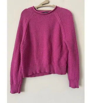 Lauren Ralph Lauren Pink Cotton Waffle Knit Sweater Size Medium Preppy Chic thumbnail 1