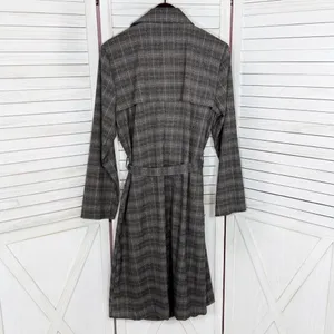 Jennifer Lopez Trench Coat Women Large Grey Plaid Double Breasted Lightweight‎ thumbnail 12