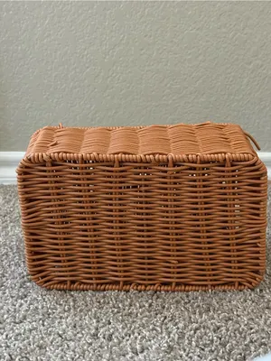 Vintage Style Wicker House Handbag Brown Cottagecore Basket Purse Picnic Woven thumbnail 13