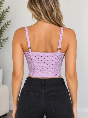 Old Navy Lilac Polka Dot Square Neck Crop Top thumbnail 2