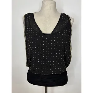 Bebe Black Rhinestone Studded Chain Trim Sleeveless Ruched Top Small thumbnail 5