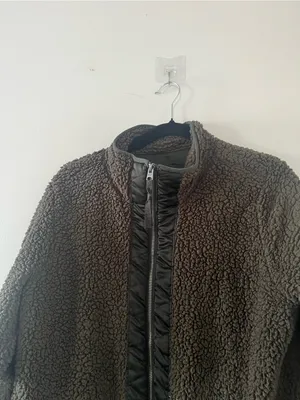 Abercrombie Olive Green Sherpa Teddy Fleece Jacket Large Full Zip Travel Casual thumbnail 2