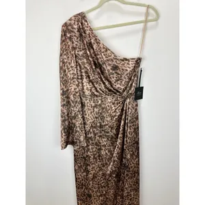Muse by Marchesa Senna Leopard Satin One Shoulder Maxi Dress Formal US 8 NWT thumbnail 5