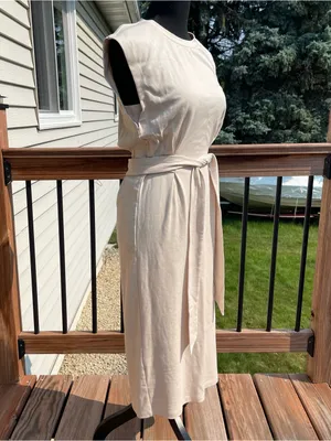 Evereve Sleeveless Cream Tie-Waist Midi Dress Cap Sleeves Size Small thumbnail 2