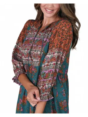 Natural Life Nova Maxi Dress NWT Teal Riviera Floral XS thumbnail 3