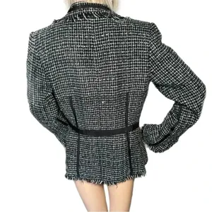BISOU BISOU Michelle Bohbot Tweed Fringe Black Blazer Jacket Women’s Sz 6 Small thumbnail 6
