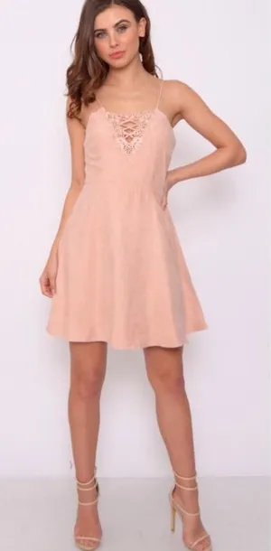 New Tags Rare London Crochet Suede Dress thumbnail 1