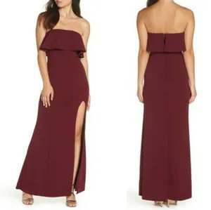 Lulu’s maxi formal gown fold over strapless thigh high slit side dress Size 10 thumbnail 2