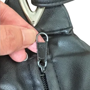 Black‎ Leather Like Sling Teardrop Backpack Silver V Hardware Adjustable Strap Black thumbnail 9