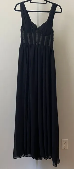 H&M‎ Moody Goth MobWife Corset Ruched Maxi Dress 8 Black Evening Gown Formal thumbnail 1