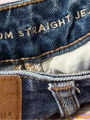 American Eagle Mom Straight Jeans Distressed 000 Regular Cool Torn Blue thumbnail 8