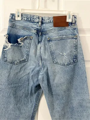 ZARA Light Blue Distressed Boyfriend Jeans thumbnail 4