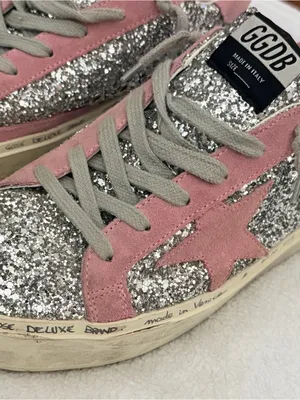 Golden Goose Hi Star Sneakers - Silver Glitter & Pink Suede Star (Size 38) thumbnail 3
