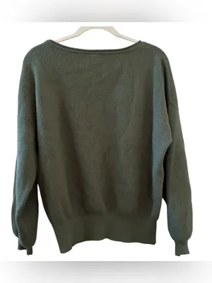 Free People Green Ribbed Balloon Sleeve Women Sweater Top XS thumbnail 2