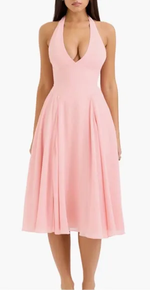 HOUSE OF CB Solada Floral Halter Midi Sundress Small A/C, PEACH PEARL thumbnail 1