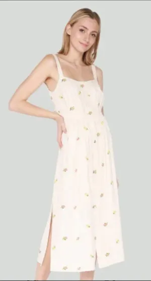 Dex Button Front Cami Midi Dress Beige Floral White thumbnail 1