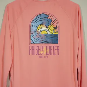 Reel Life Womens UPF Raised on the Water Performance Long Sleeve Tee Coral Pink thumbnail 7