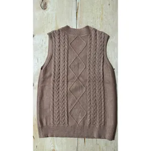 Unbranded Women's V-Neck Cable Knit Sweater Vest‎ Tan Brown Size Medium thumbnail 3