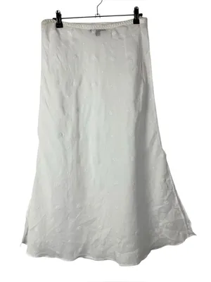 J. Crew White Eyelet Slip Midi Ramie Skirt M thumbnail 1