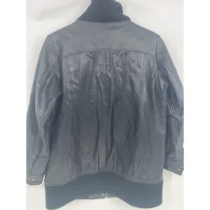Roaman's Black Leather Bomber Jacket Full Zip Pocket Lined Size‎ 14W thumbnail 7