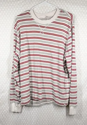Pact Red Cream Organic Cotton Striped Long Sleeve Pajama Top‎ thumbnail 1