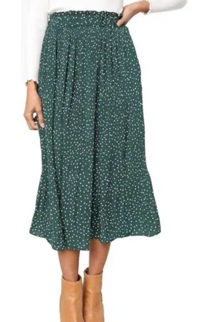 Exlura High Waist Polka Dot Pleated Skirt Midi Swing Skirt Women’s Medium thumbnail 1