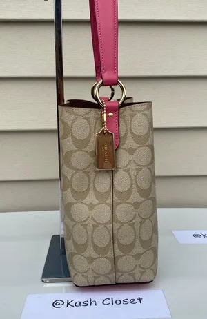 Coach KhakiPink Signature Town Small Bucket Bag thumbnail 7