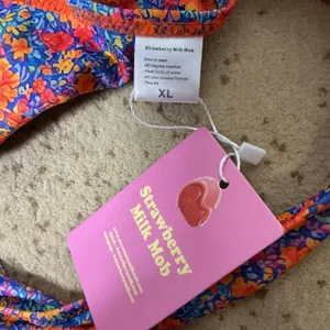 Strawberry Milk Mob Floral High Leg Bikini Bottom Womens XL Blue Orange Retro thumbnail 6