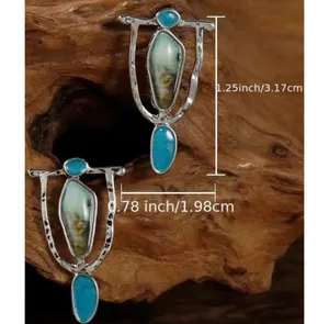 "Kiowa Tribal" Aqua Green Stone Dangle Earrings thumbnail 2