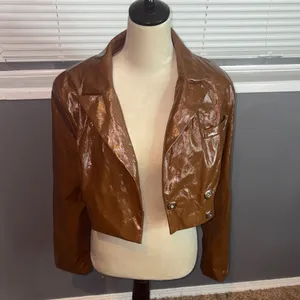 Forever 21 Chocolate Brown Faux Leather Cropped Blazer | Y2K 90s Vintage Inspired | Size thumbnail 6