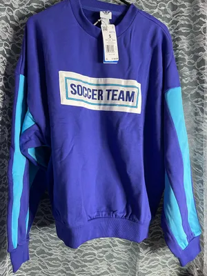 Adidas Soccer Teams Color Block Blue Crewneck Sweatshirt Oversized Womens Small thumbnail 4