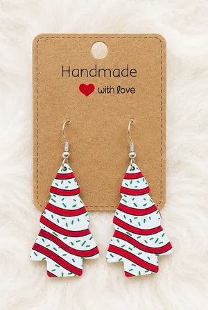 Christmas Tree Earrings "Little Debbies" Dangle Drop Retro Vintage‎ White thumbnail 1