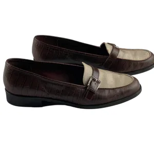 Etienne‎ Aigner Carver Brown Croc Embossed Leather Fabric Buckle Loafers 9.5M thumbnail 3
