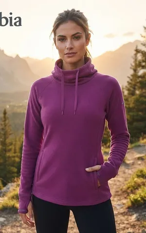 Columbia Womens Omni-Wick Fleece Hoodie Purple Cowl Neck Thumbholes Pullover XS thumbnail 1
