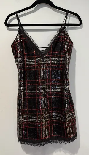 Victorias Secret Plaid Sequin Dress Small Sexy Lace Up Back Party Dark Romantic thumbnail 1