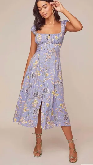 ASTR The Label Bonjour Floral Midi Dress Periwinkle Multi Floral Size Large thumbnail 4