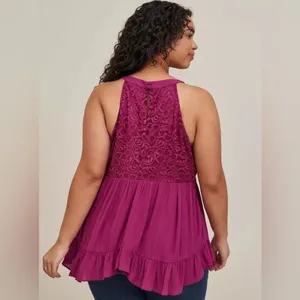 NEW Torrid Babydoll Gauze With Lace Halter Neck Tank Purple Women's Size 2X thumbnail 2