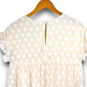 Aaron & Amber Casual Short Sleeve Ruffle Babydoll Dress Knee Length Cream Small thumbnail 7
