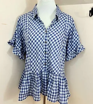 Dylan Gia Ruffles Blue and White Gingham Plaid XS thumbnail 1