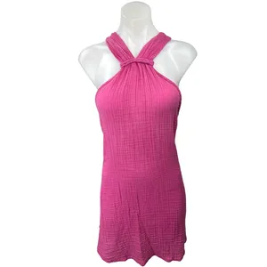 Anthropologie Pink Braided Halter Neck Sleeveless Mini Cami Beach Summer Dress S thumbnail 4