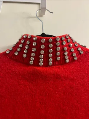 GRLFRND Katherine Red Rhinestone Collar Knit Sweater Small thumbnail 8