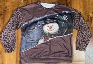 Unbranded Women’s Snowman Leopard Sweatshirt Size XL Brown Lightweight thumbnail 1