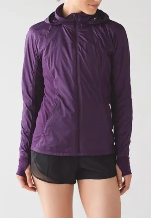 Lululemon Rush Hour Jacket Full Zip Darkest Magenta Purple Hooded Sz 12 *Flaw thumbnail 1